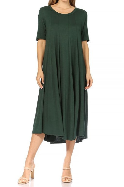 Plus Midi A-line Jersey knit Short sleeve Loose (10 Colors)