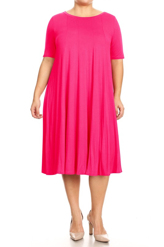 Plus Midi A-line Jersey knit Short sleeve Loose (10 Colors)