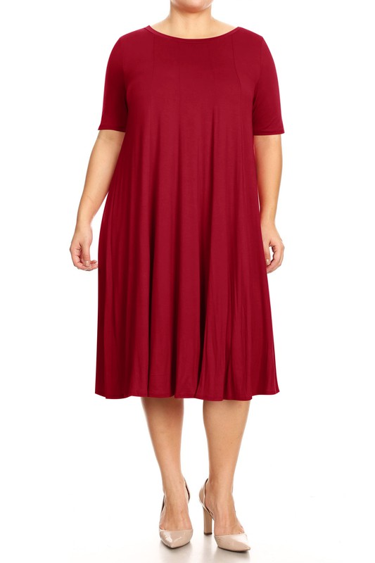 Plus Midi A-line Jersey knit Short sleeve Loose (10 Colors)