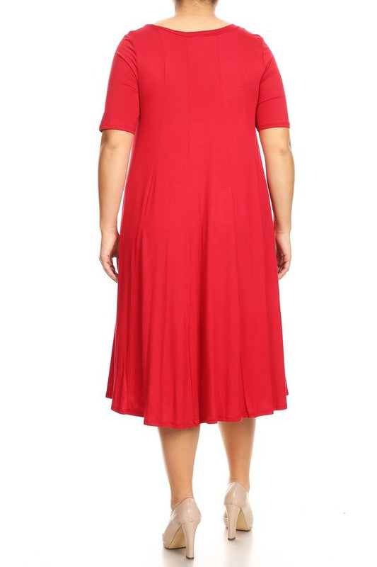 Plus Midi A-line Jersey knit Short sleeve Loose (10 Colors)