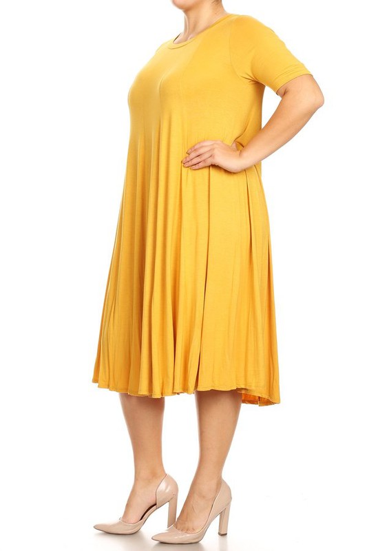 Plus Midi A-line Jersey knit Short sleeve Loose (10 Colors)