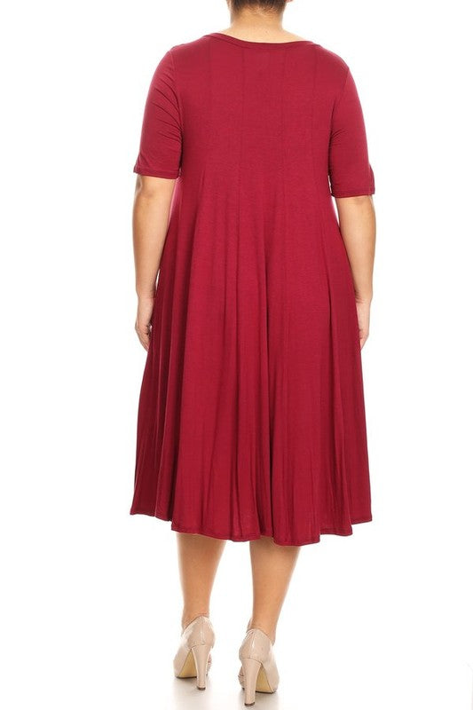 Plus Midi A-line Jersey knit Short sleeve Loose (10 Colors)
