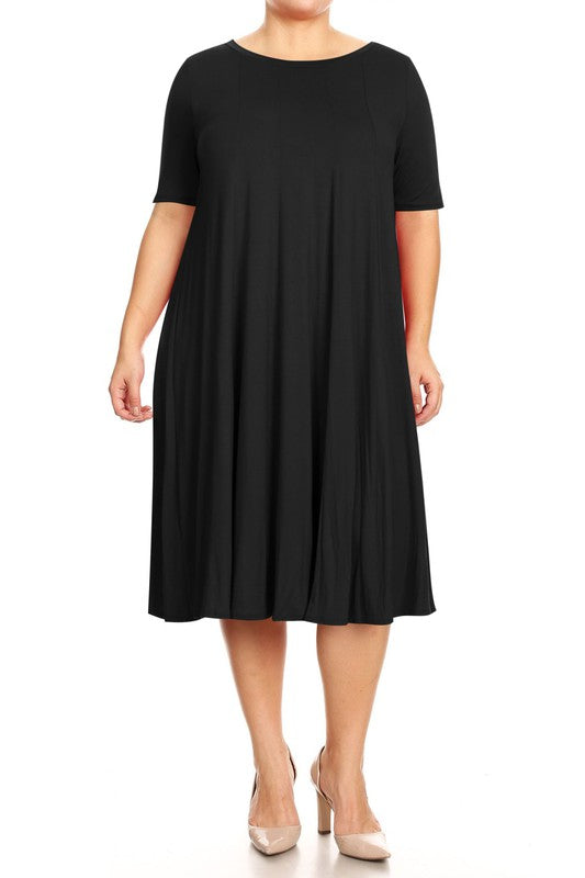 Plus Midi A-line Jersey knit Short sleeve Loose (10 Colors)