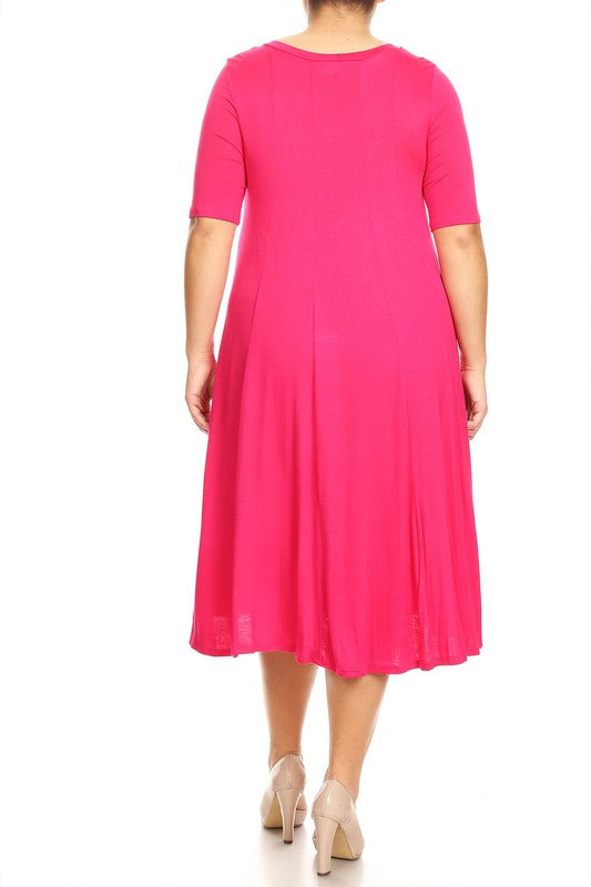 Plus Midi A-line Jersey knit Short sleeve Loose (10 Colors)