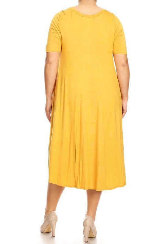 Plus Midi A-line Jersey knit Short sleeve Loose (10 Colors)