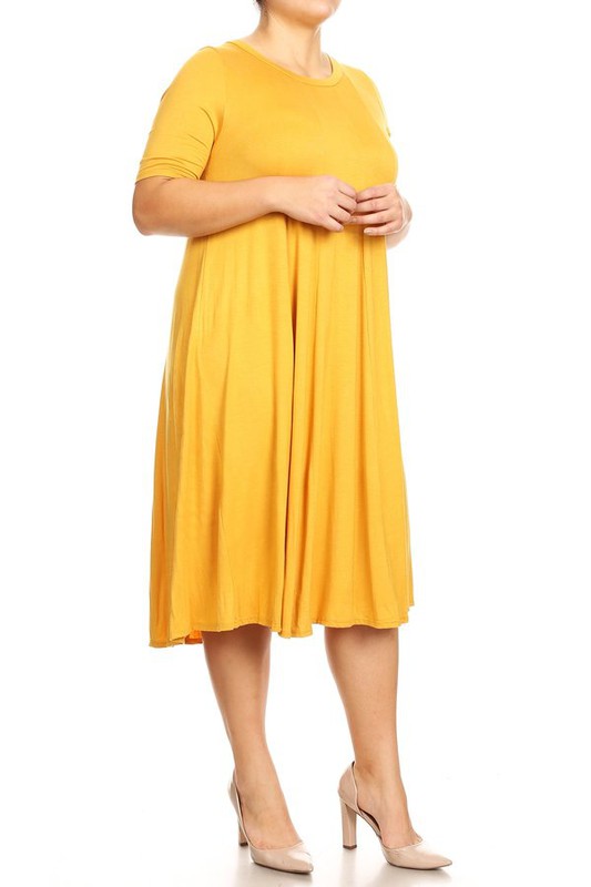 Plus Midi A-line Jersey knit Short sleeve Loose (10 Colors)