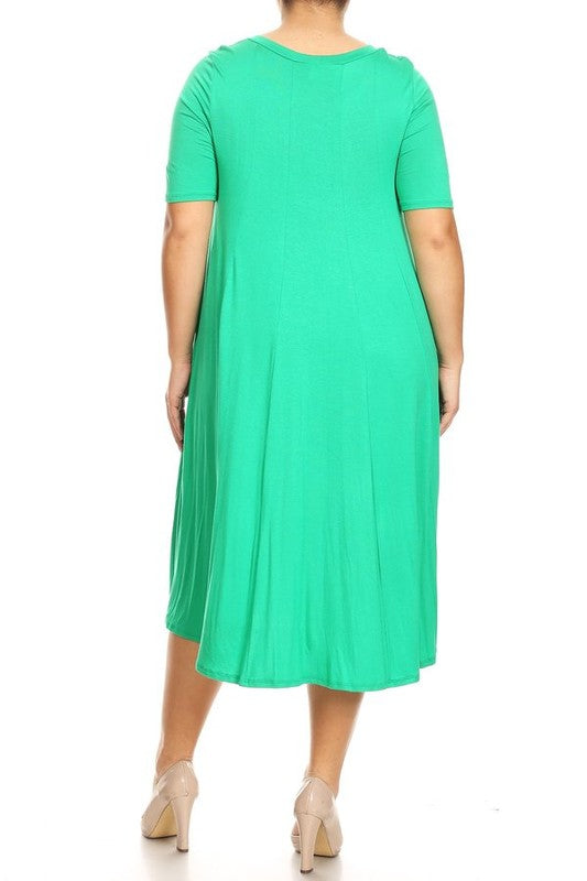 Plus Midi A-line Jersey knit Short sleeve Loose (10 Colors)