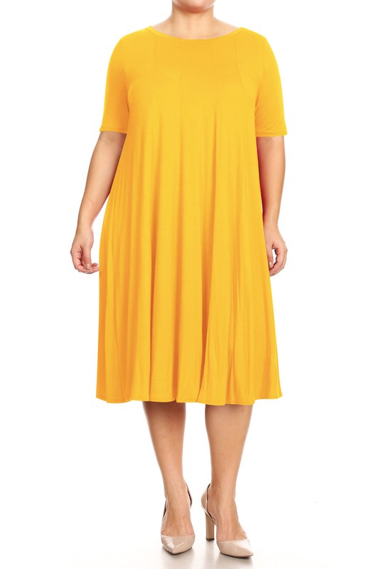 Plus Midi A-line Jersey knit Short sleeve Loose (10 Colors)