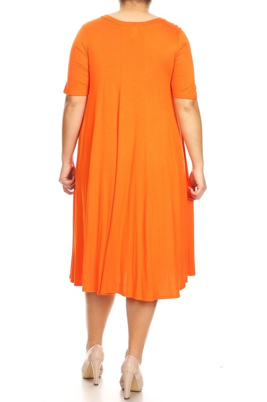 Plus Midi A-line Jersey knit Short sleeve Loose (10 Colors)