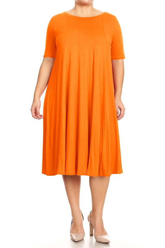 Plus Midi A-line Jersey knit Short sleeve Loose (10 Colors)