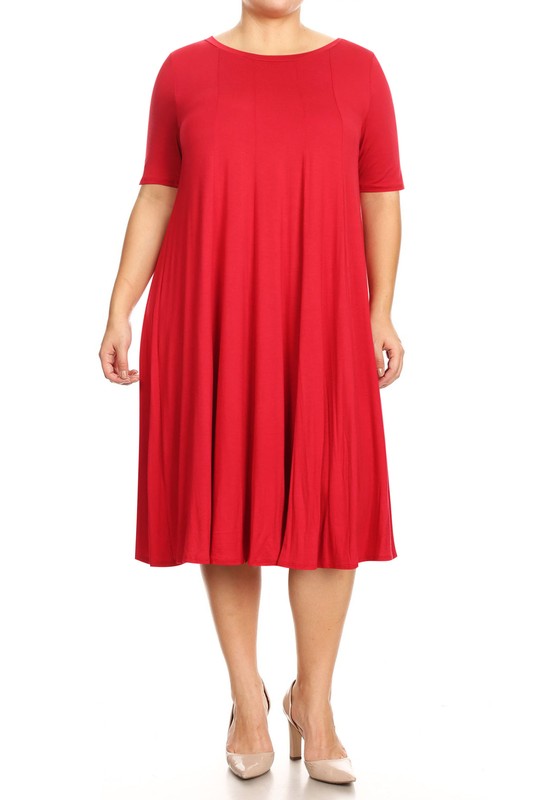 Plus Midi A-line Jersey knit Short sleeve Loose (10 Colors)