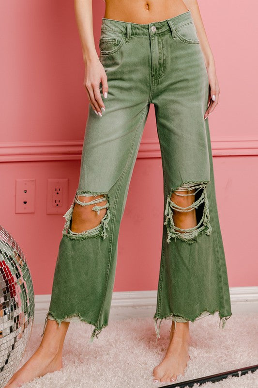 Distressed Vintage Washed Wide Leg Pants (5 Colors)