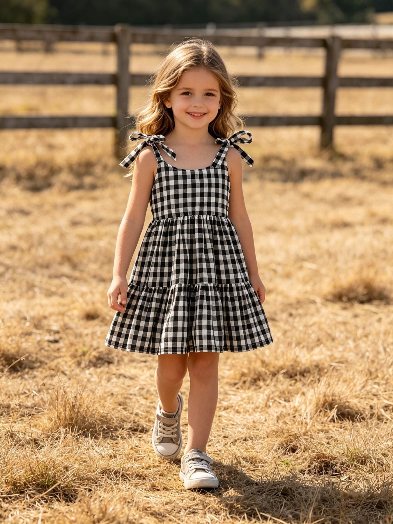 Mommy & Me Plaid Girl Smocked Ruffle Dress 3
