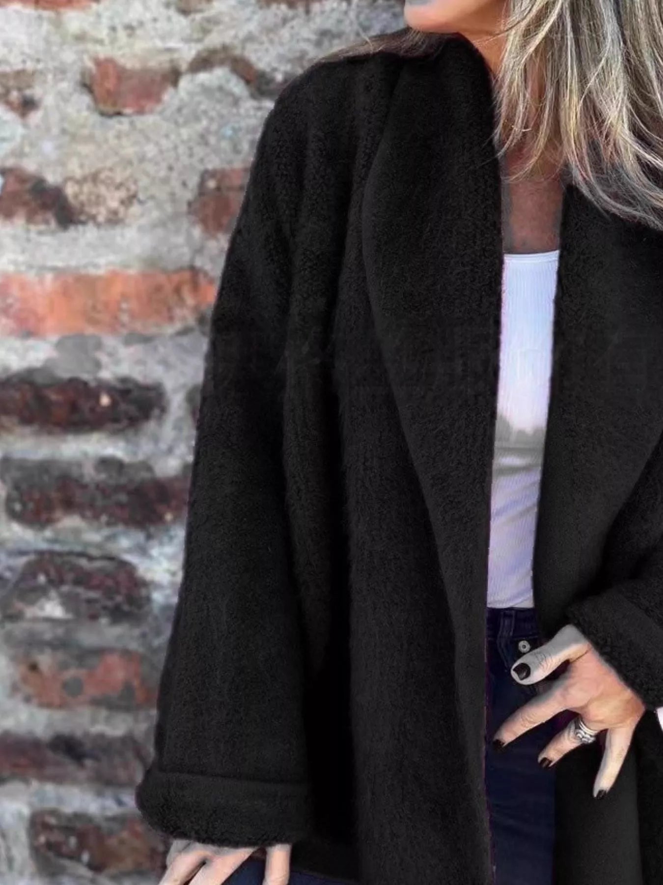 Open Front Long Sleeve Fluffy Jacket (2 Colors)