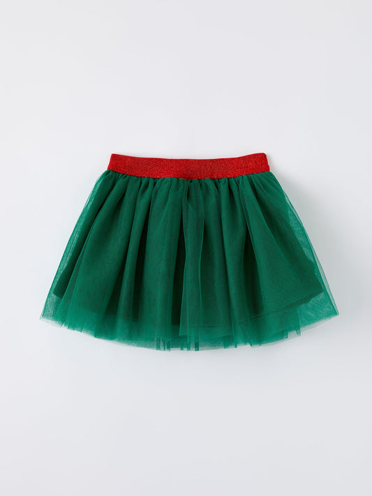Christmas Candy Cane Sequin Applique Green Tulle Skirt