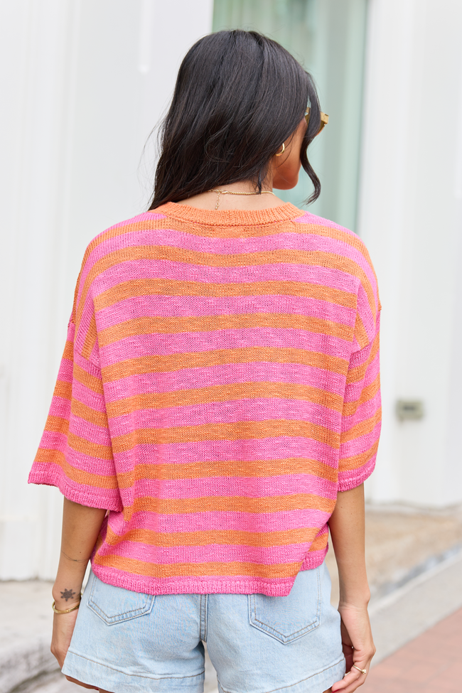 Zani Pink And Orange Striped Sweater