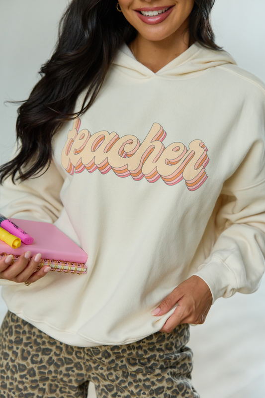 Teacher Retro Cream Graphic Hoodie
