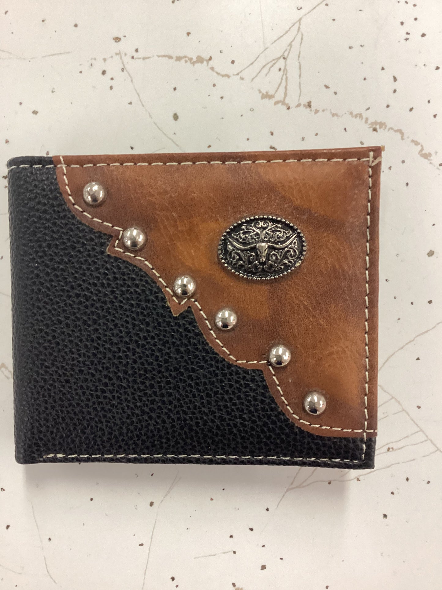 Tooled Longhorn Concho Studded Western Bifold Wallet