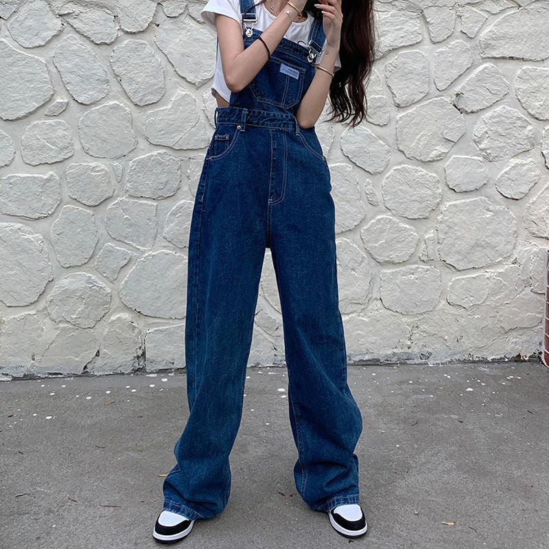 Denim High Waist Wide Leg Overalls Trousers (2 Colors)