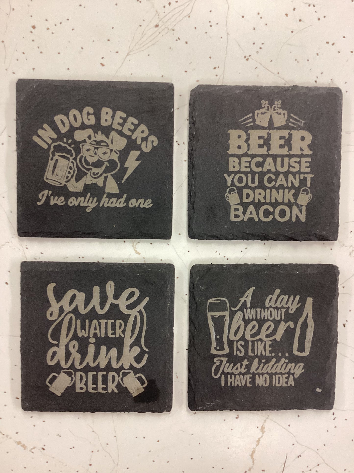 "Beer Because You Can't Drink Bacon" Slate Coaster