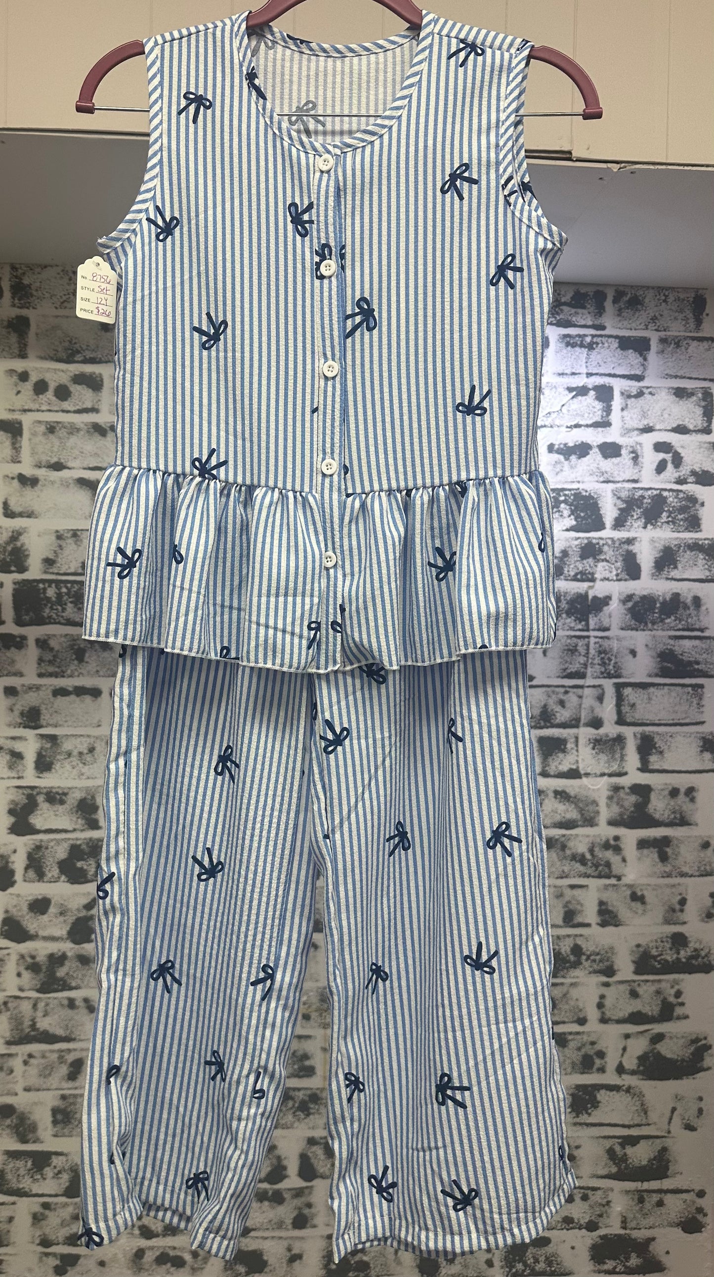 Blue Ribbon Stripe Peplum Set Tween