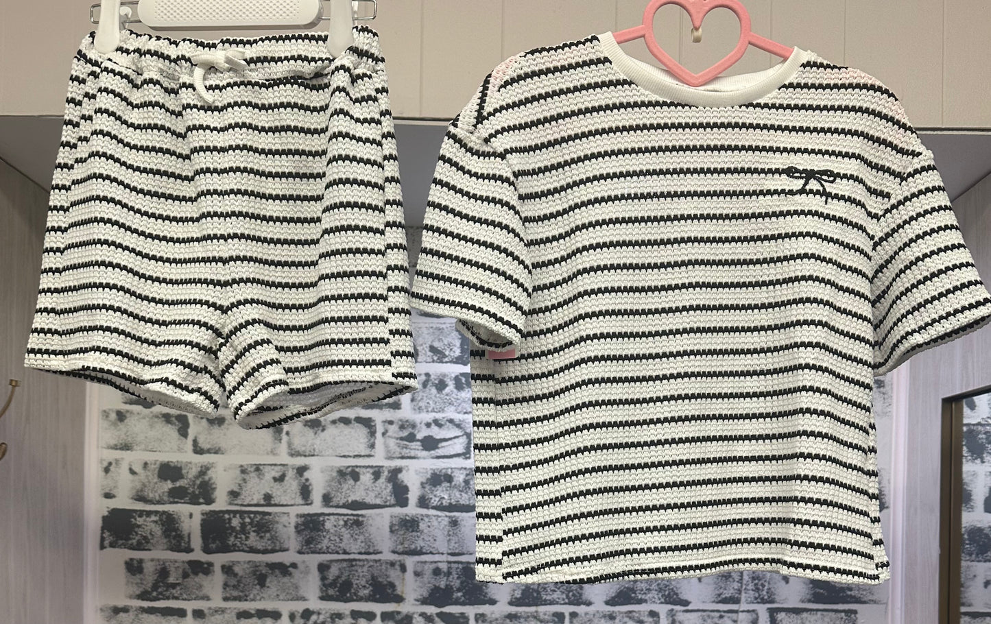 Midnight Stripe Knit Short Set Tween
