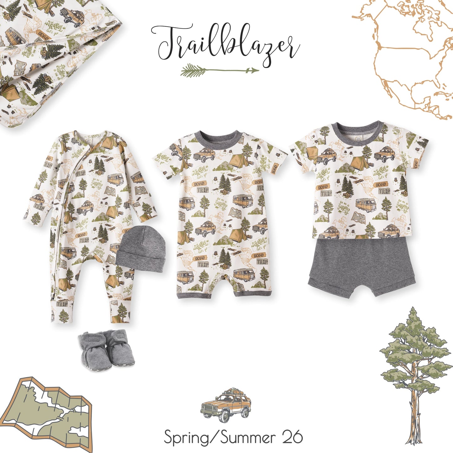 Trailblazer Bamboo Zipper Convertible Romper for Baby Boys
