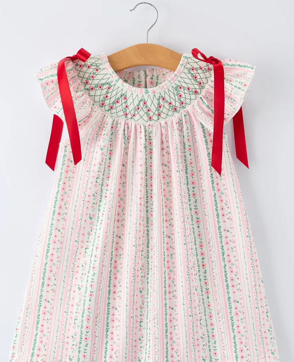 Pink Spring Floral Smocked Girl Dress