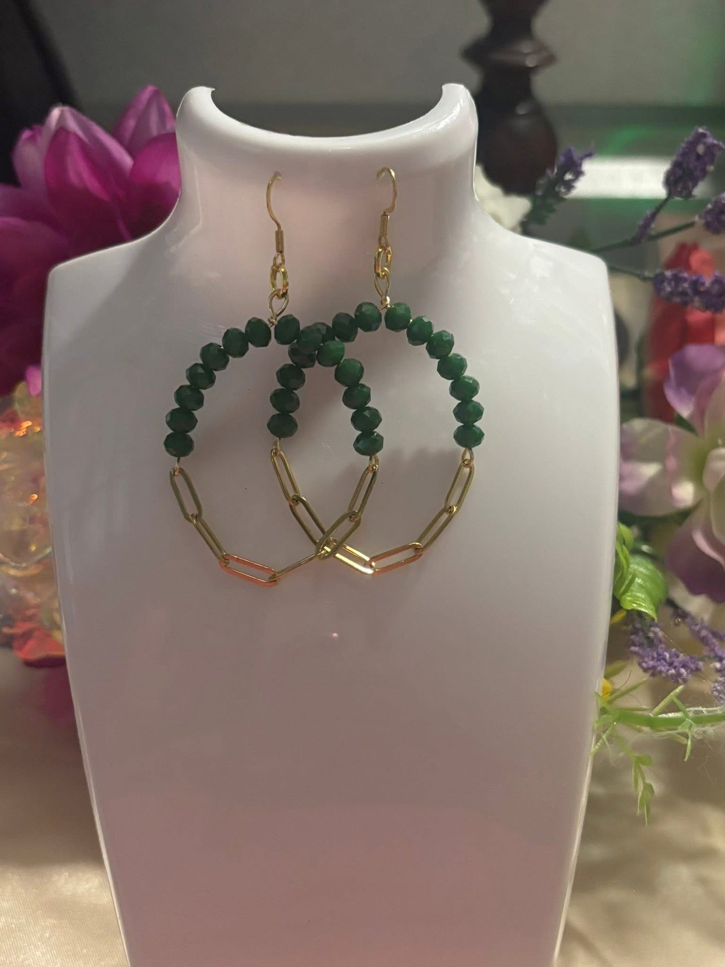 Gold Accent Glass Bead Hoop Earrings