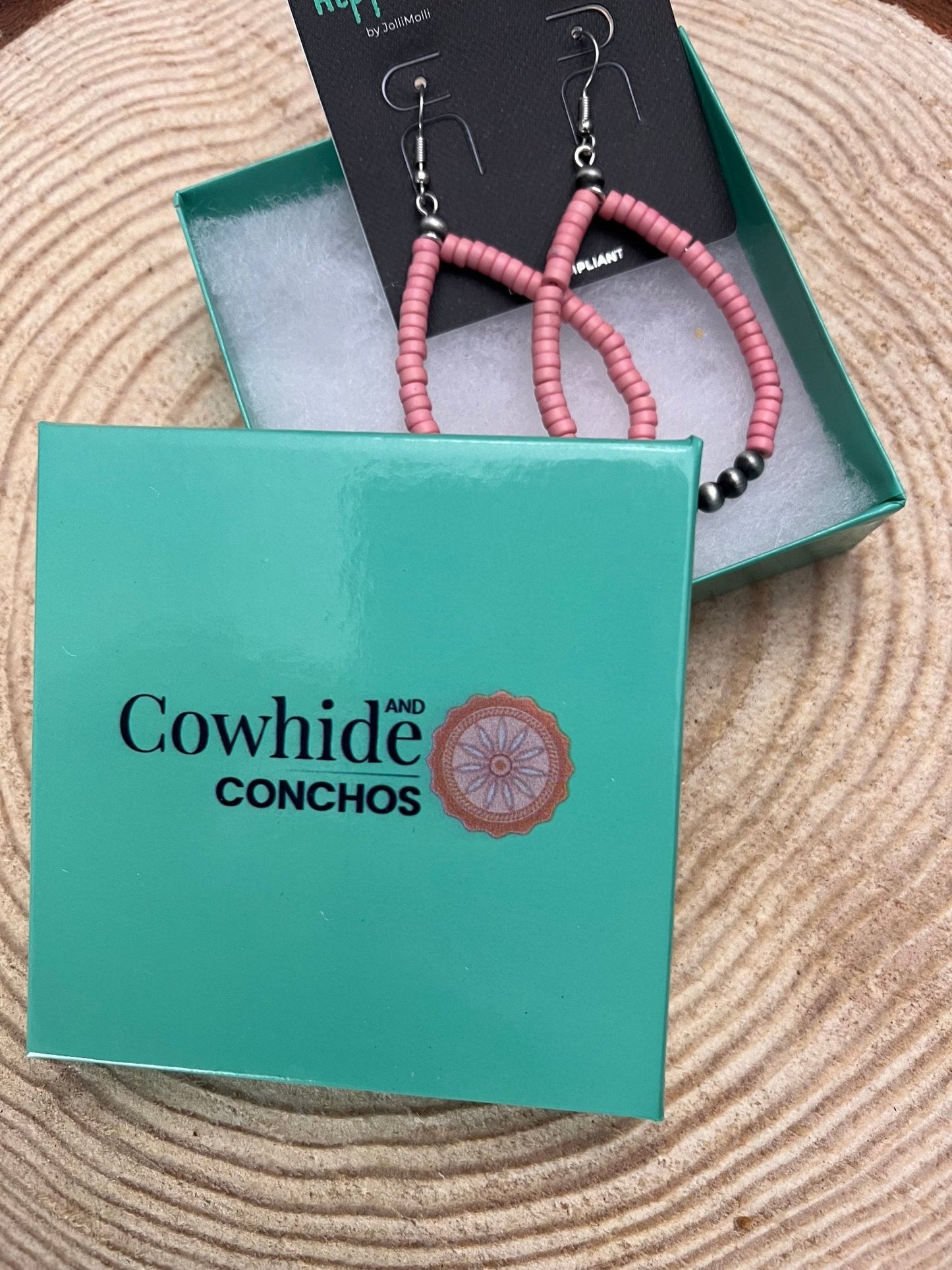 Western Teardrop Earrings with Pink Stones