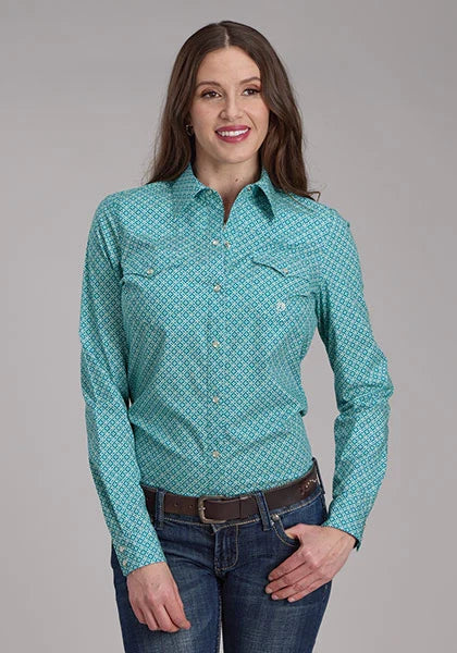 Roper 2250 Stretch Four Point Foulard (Turquoise) - Women's Western Shirt