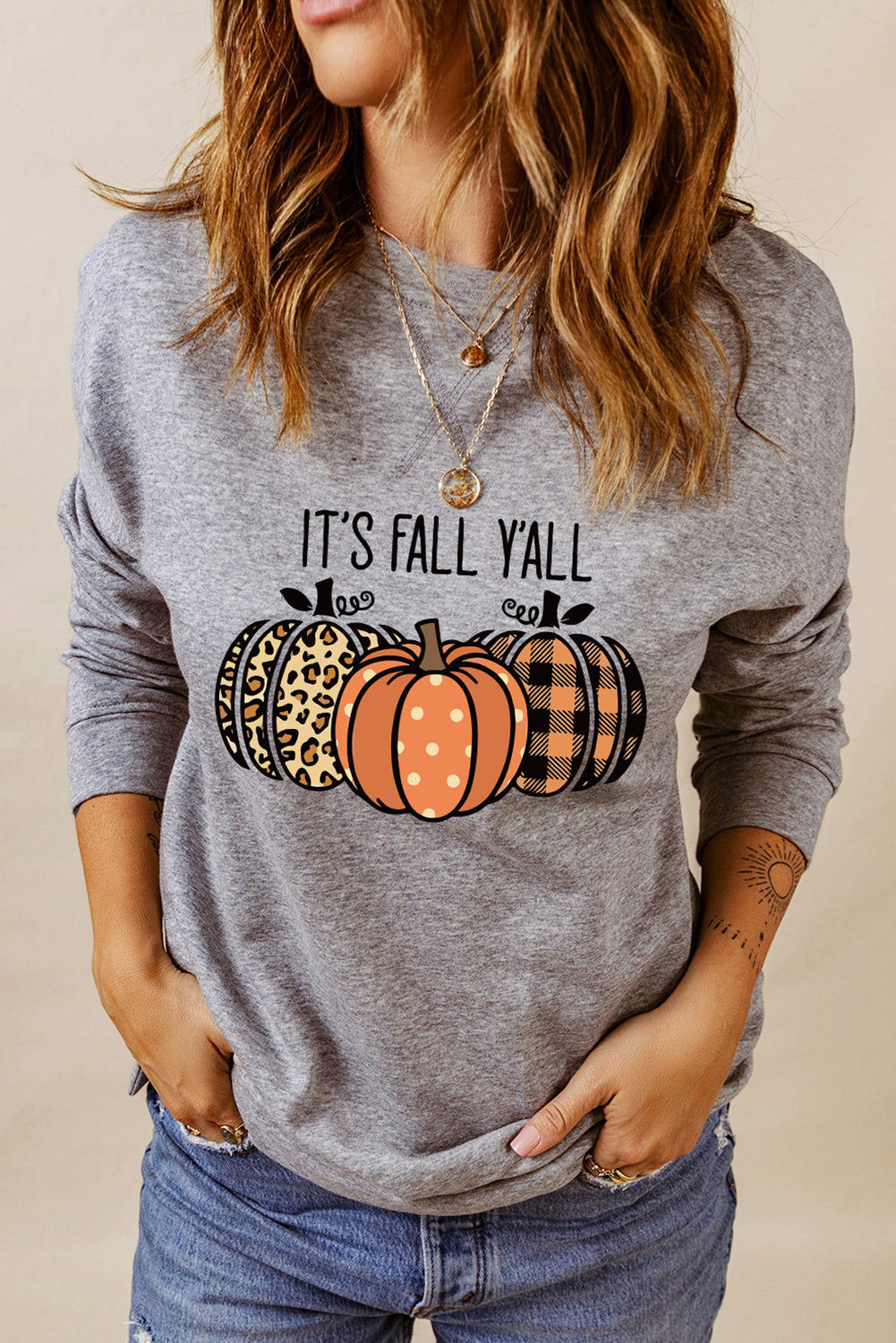 Khaki Fall Fashion Graphic Drop Shoulder Sweatshirt (4 styles/colors)