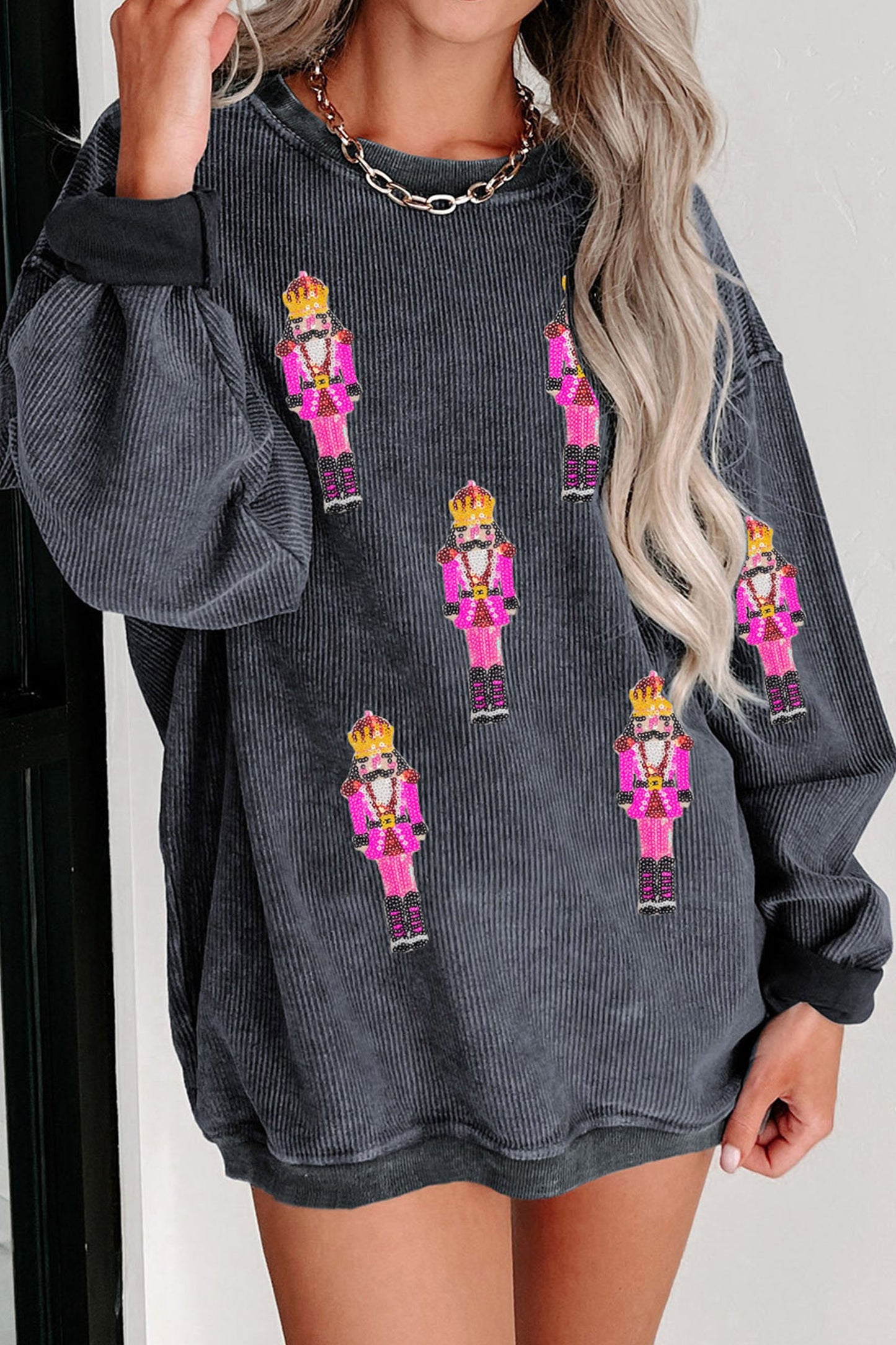Gray Nutcracker Sequin Patterned Sweatshirt