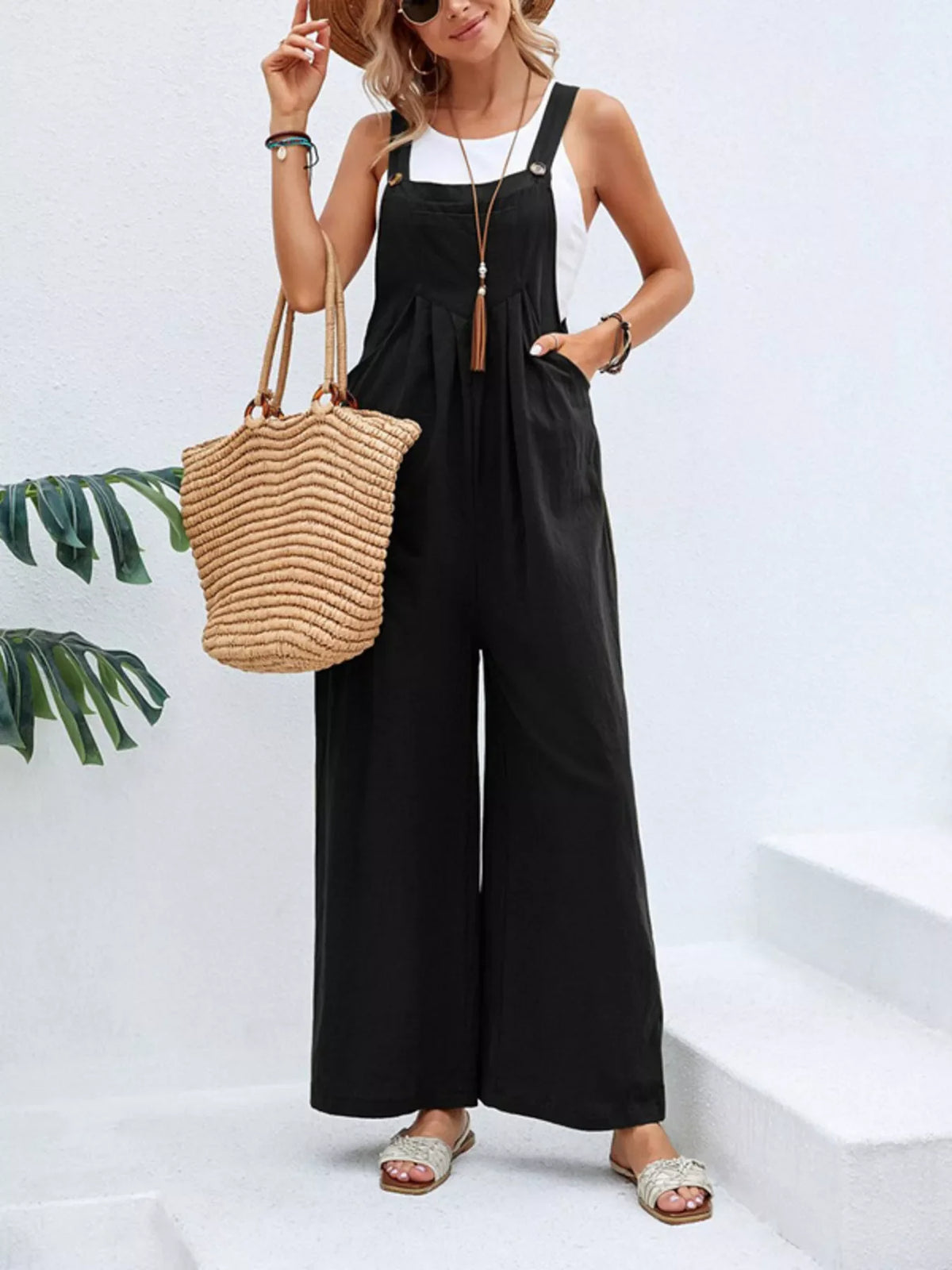 Wide-Leg Overalls with Pockets (7 colors)