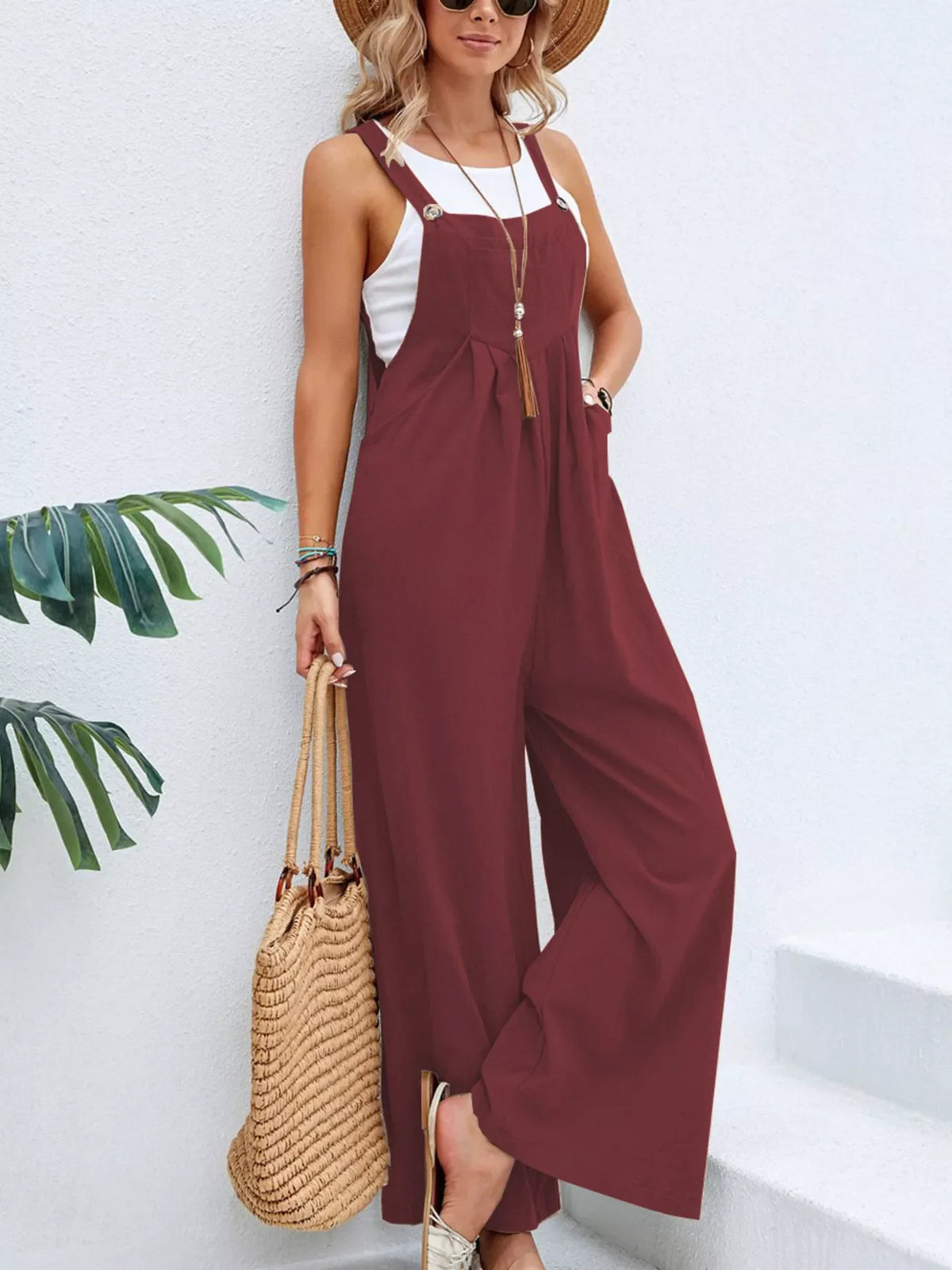 Wide-Leg Overalls with Pockets (7 colors)