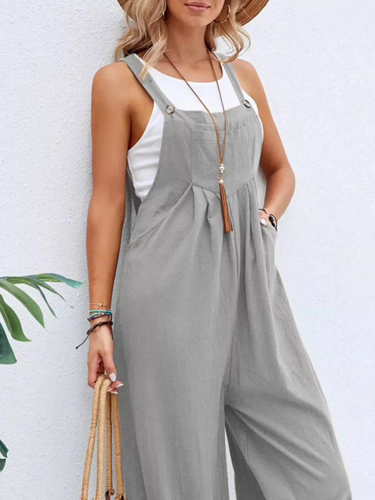 Wide-Leg Overalls with Pockets (7 colors)