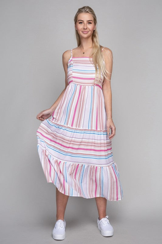 Striped Print Ruffle Hem Cami Dress
