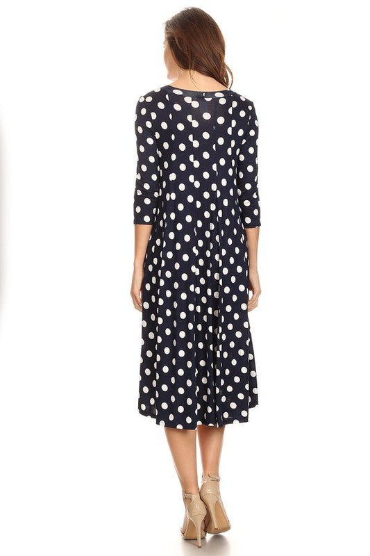 Paneled polka dot a-line midi dress (5 Colors)
