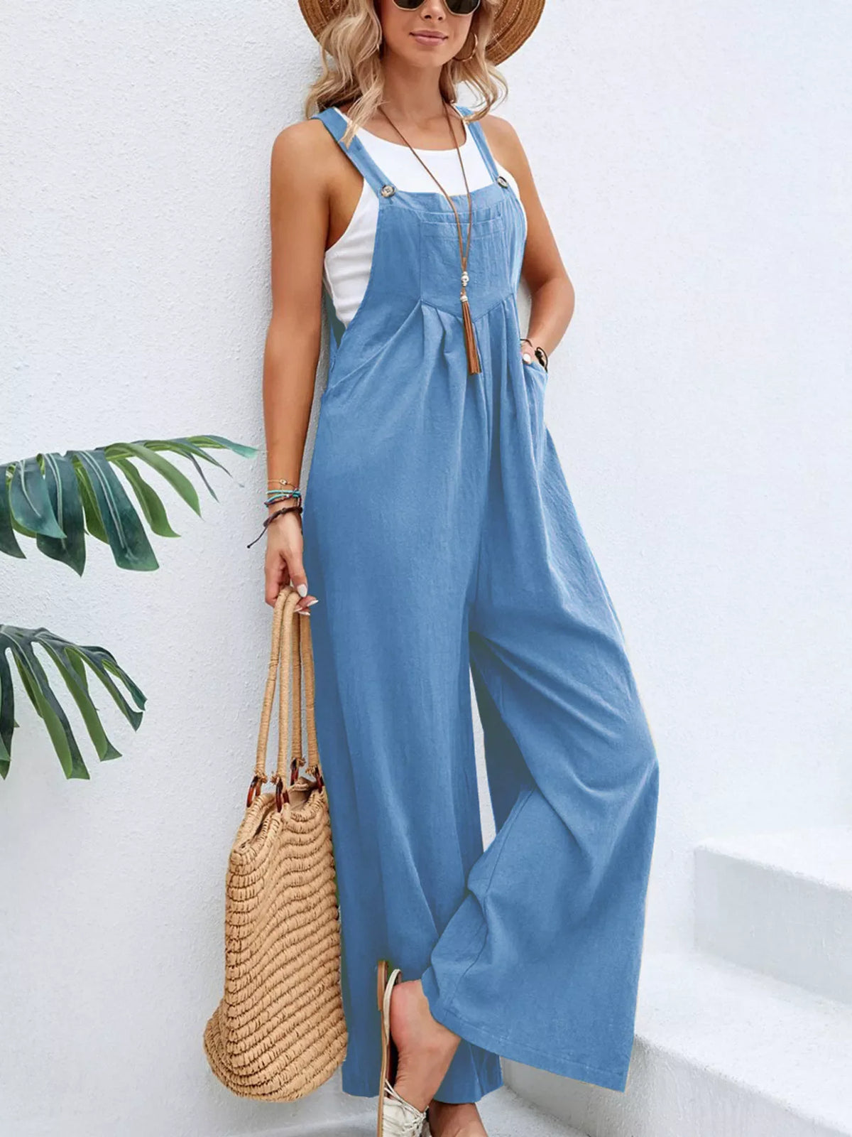 Wide-Leg Overalls with Pockets (7 colors)