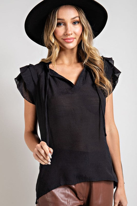 Tiered Ruffle Sleeve Short Sleeve Blouse (3 Colors)