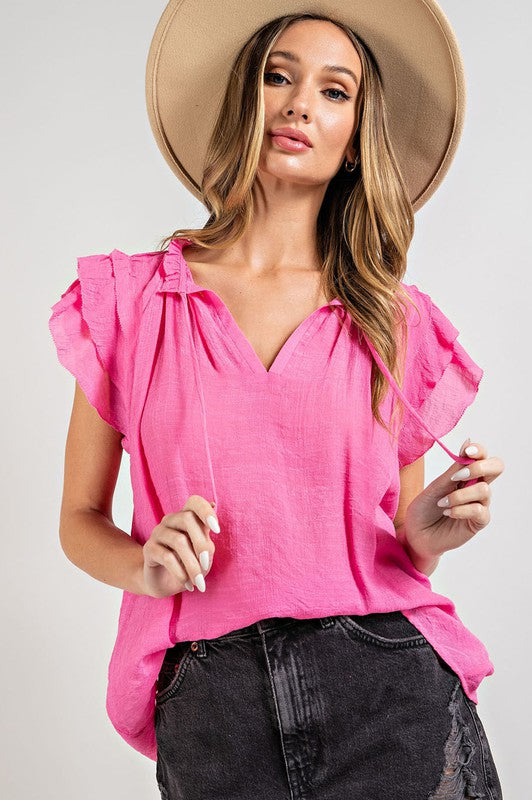 Tiered Ruffle Sleeve Short Sleeve Blouse (3 Colors)