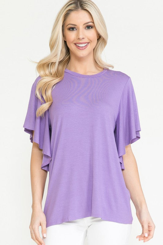 Solid Short Butterfly Sleeve Round Neck Top (8 Colors)