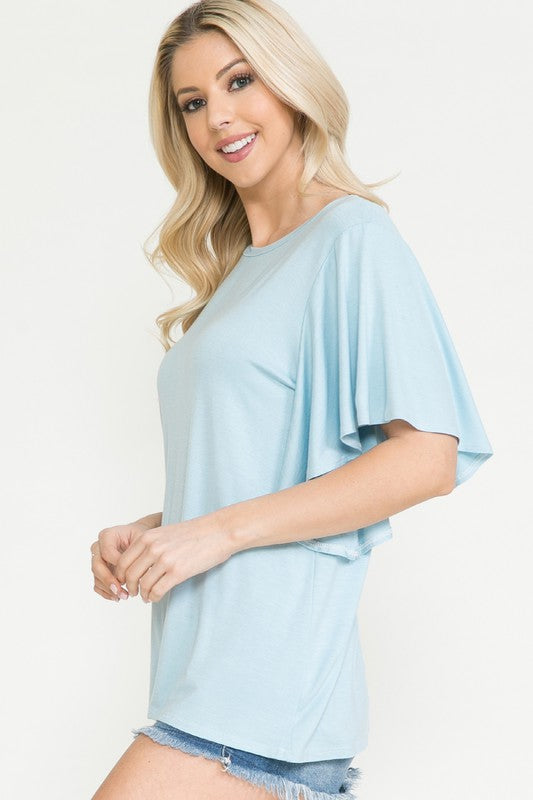 Solid Short Butterfly Sleeve Round Neck Top (8 Colors)