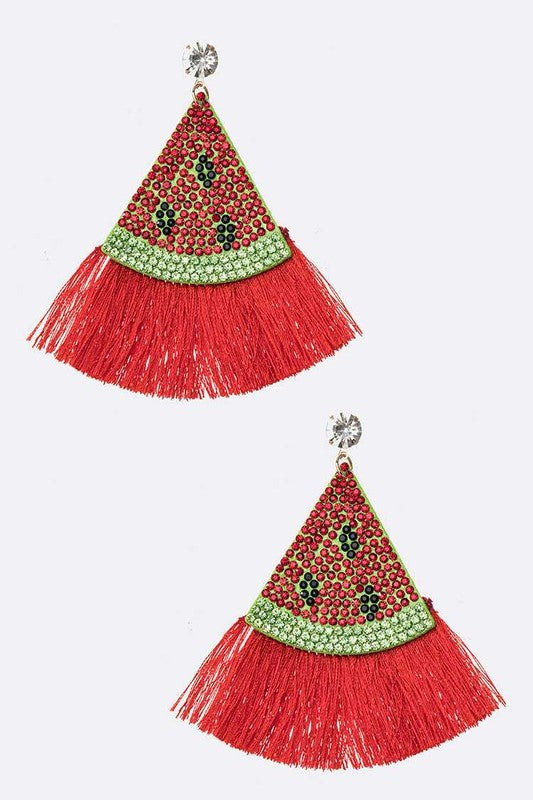 Watermelon Iconic Crystal Tassel Earrings