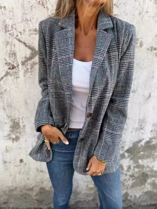 Plaid Single-Breasted Long Sleeve Blazer (2 Colors)