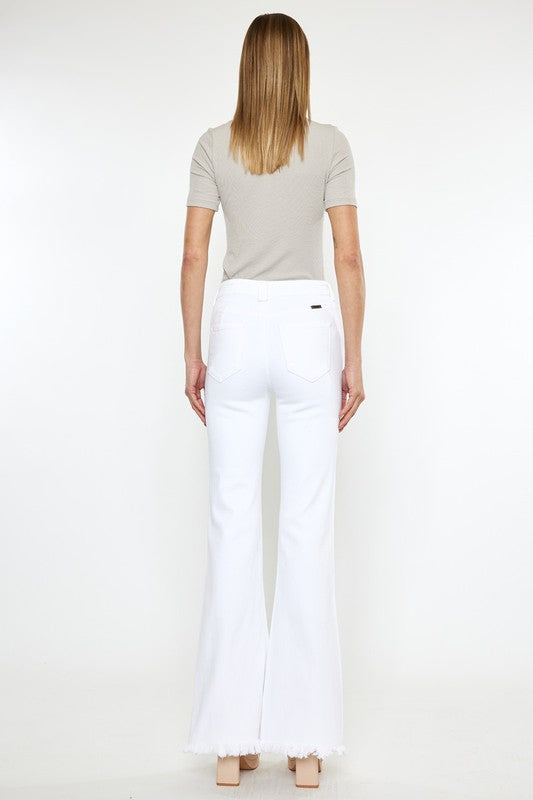 Kan Can High Rise White Flare Jeans