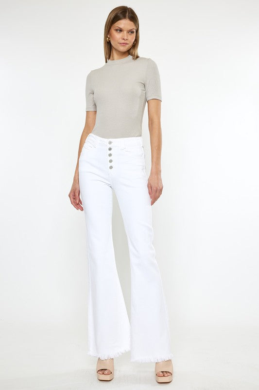 Kan Can High Rise White Flare Jeans
