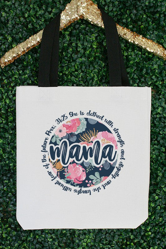 Blue Floral Mama Circle Graphic Tote Bag