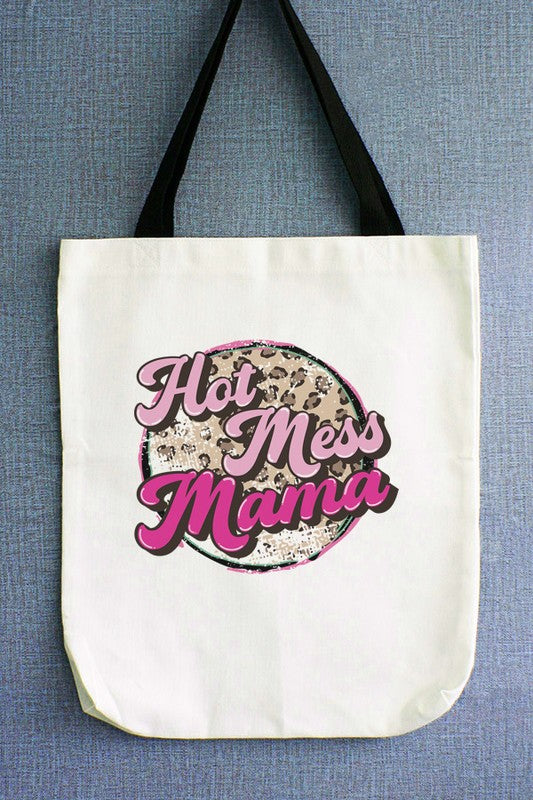 Hot Mess Mama Leopard Circle Graphic Tote Bag