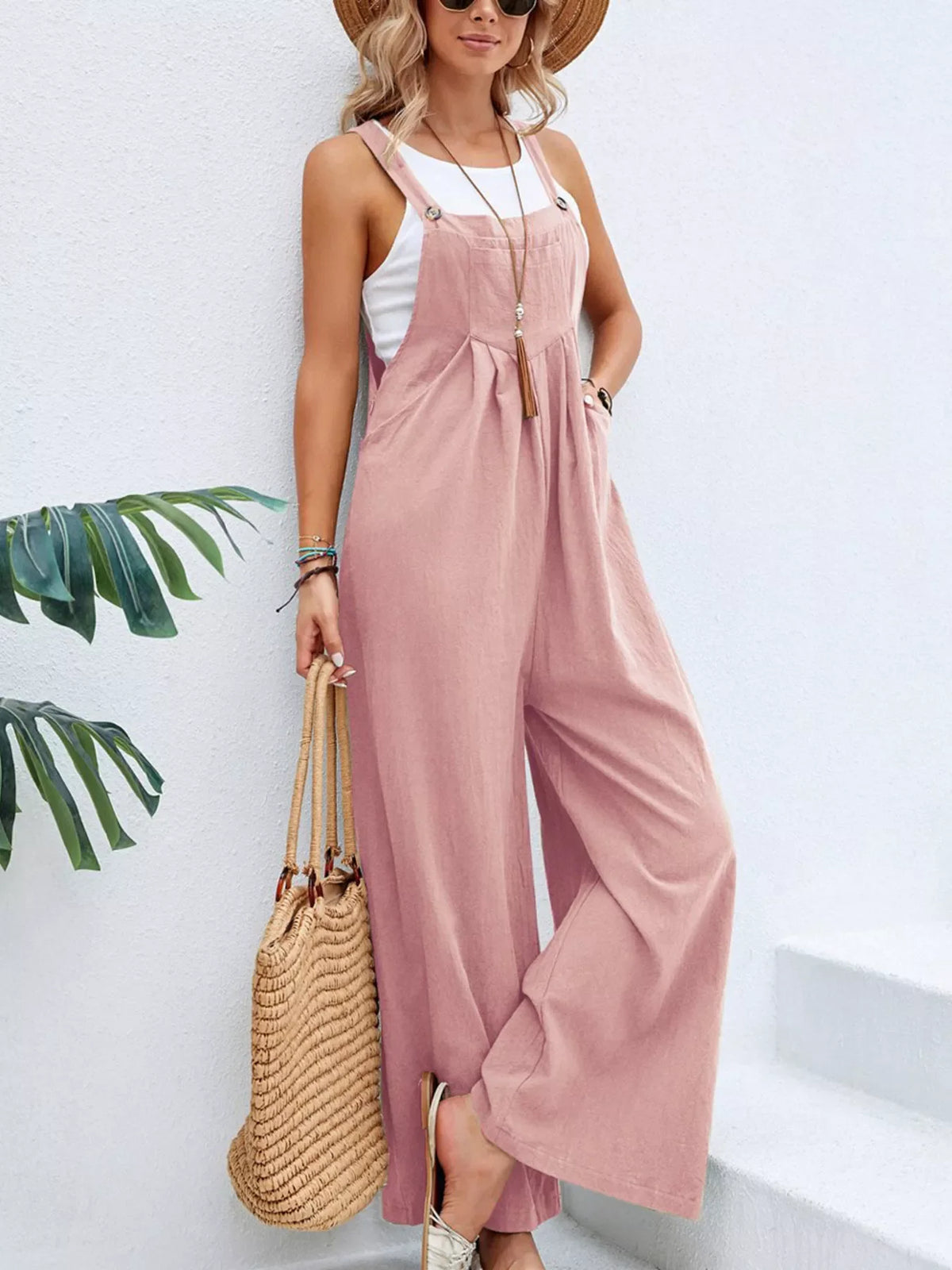 Wide-Leg Overalls with Pockets (7 colors)